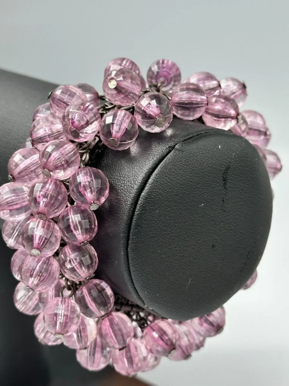 Vintage Cha Cha Expansion Bracelet Purple Faceted Round Beads Silver Tone